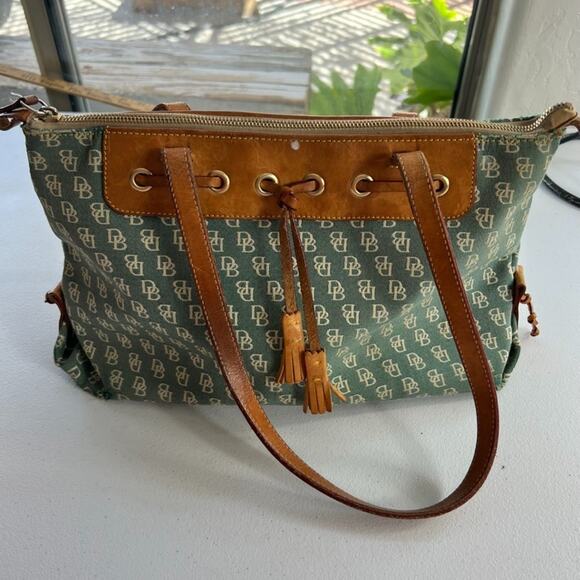 Dooney & Bourke Handbags - Dooney & Bourke Satchel Handbag Signature DB Denim Leather Trim Carry On Bag